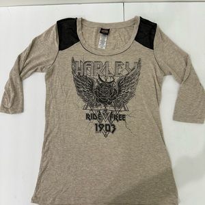 Harley Davidson Women’s Mesh shoulder "ride free" 3/4 sleeve t shirt size Large